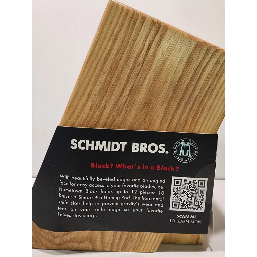 Schmidt‎ Brothers 12 Slot Hometown Knife Block  Natural Finish New